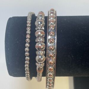 Elegant Silver Tone Beaded Bracelet Set -3 bracelets